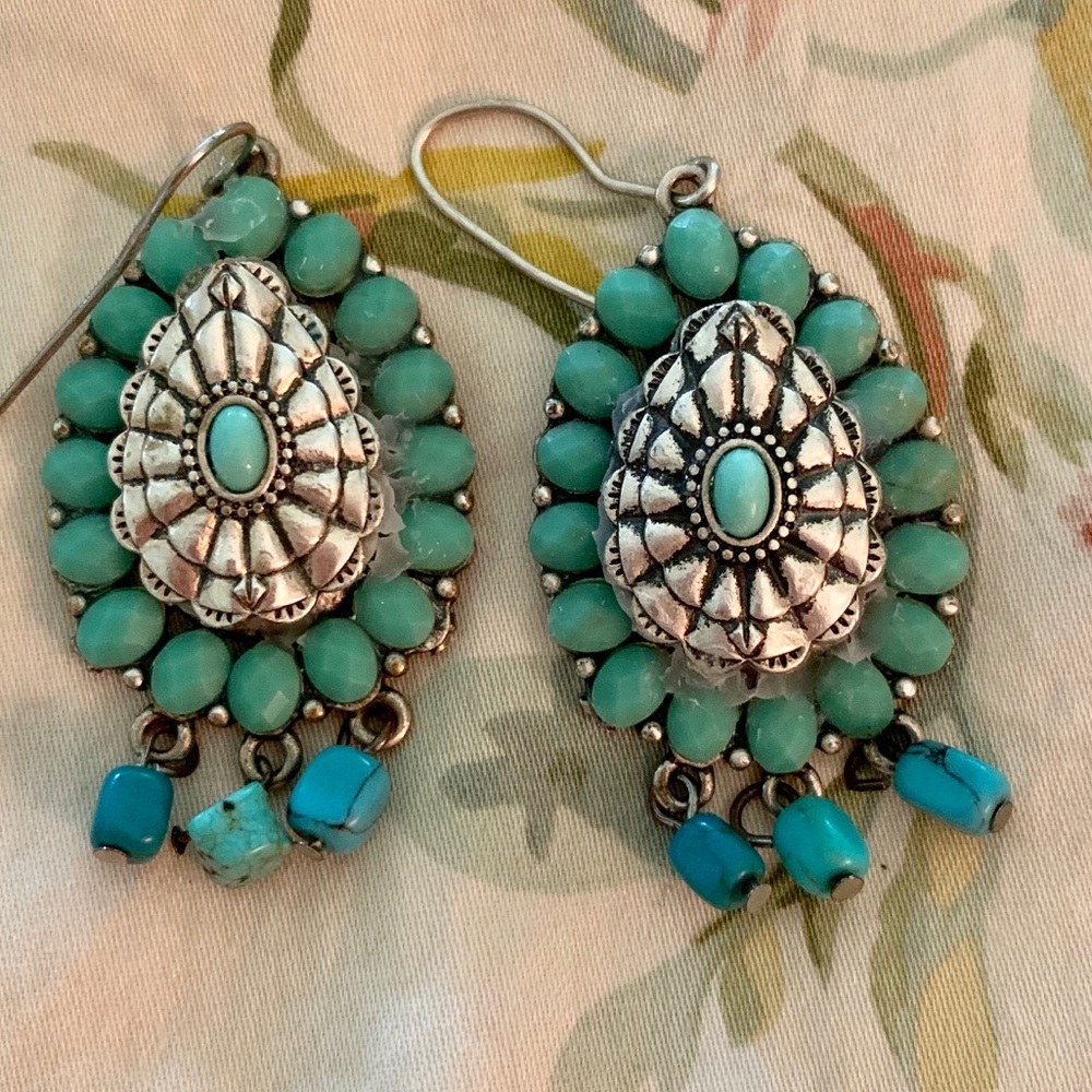 Lucky Brand turquoise and silvertone earrings